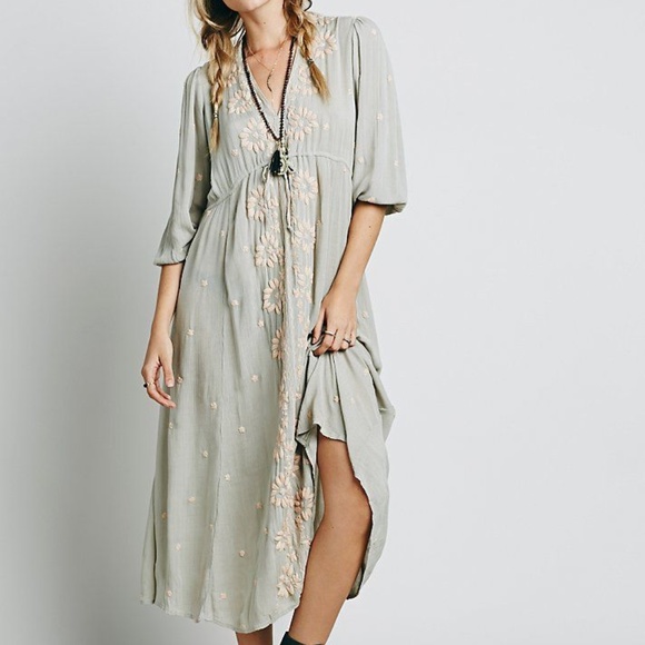 embroidered fable midi dress